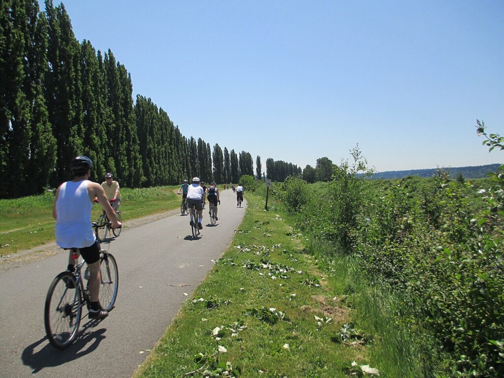 Sammamish River Trail paved multi-use path in Washington showing the regional trail corridor connecting Marymoor Park to Redmond and beyond